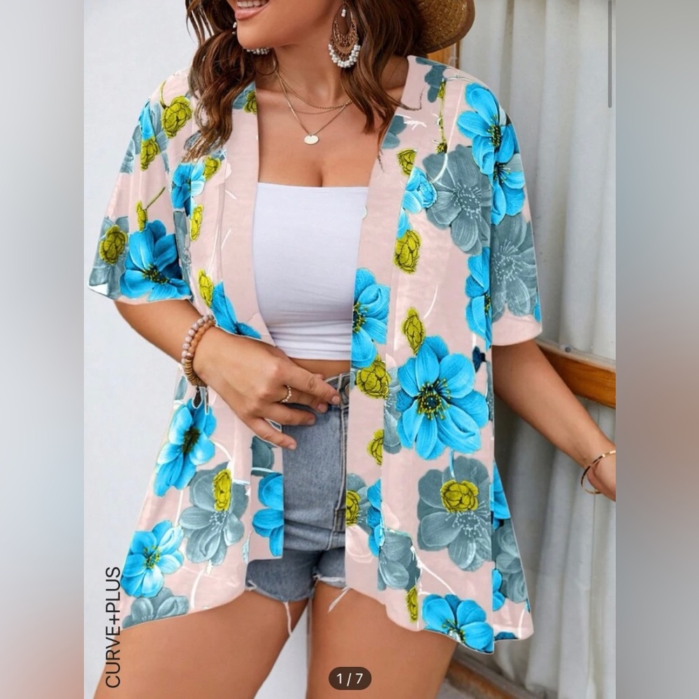 SHEIN Plus Summer Floral Print Kimono 1X NWT